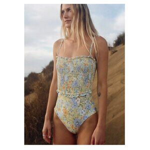 Lost and Wander Mountain Bloom Smocked One Piece Swimsuit Swimwear Size S
